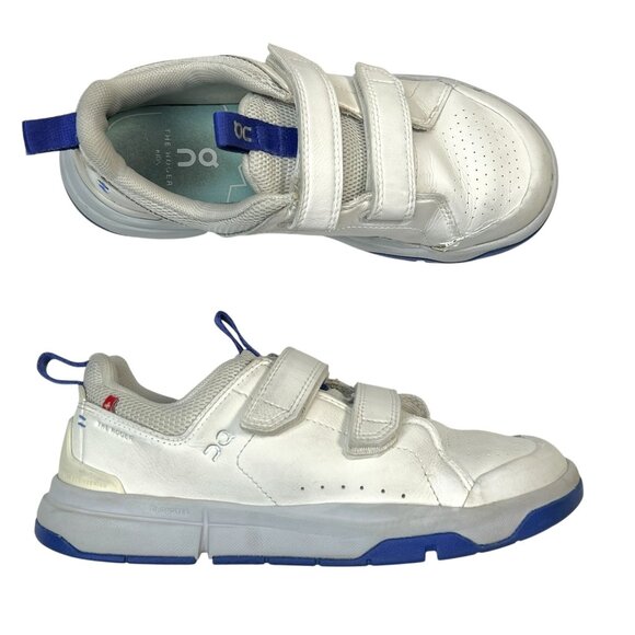 On Running kids Roger logo-print leather low-top Sneakers white hook loop 2.5 - Picture 1 of 13